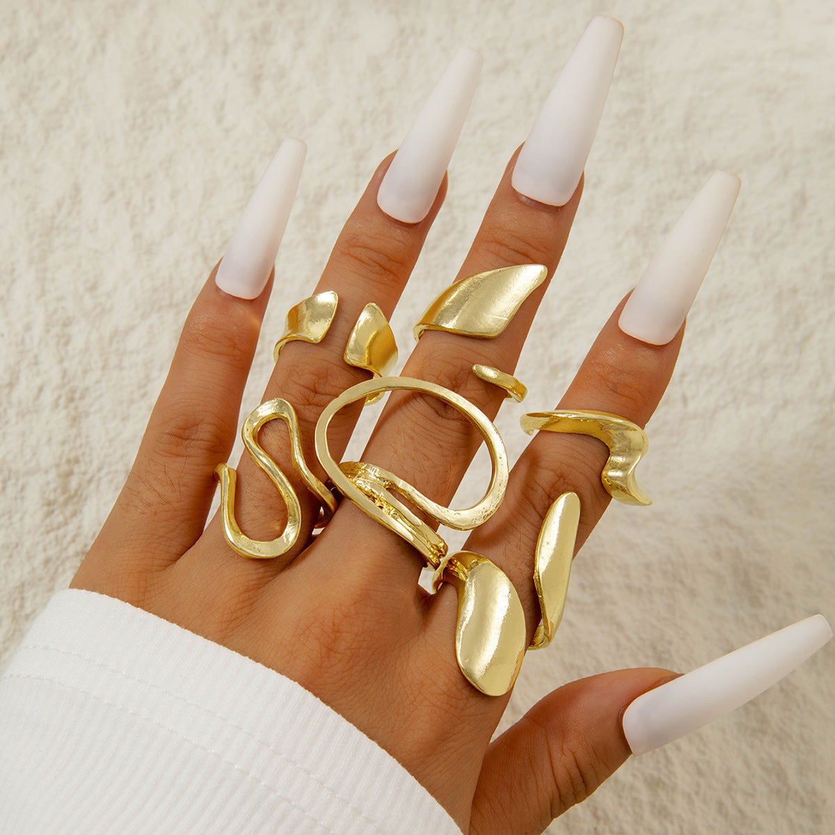 Elegant Irregular Geo Cutout Arc Ring Set - 4 Pieces