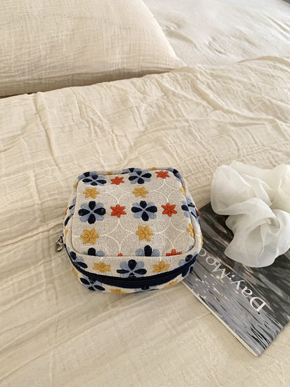 Embroidered Flower Makeup Bag Mini Pouch Organizer