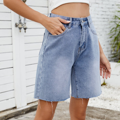 Washed Raw Hem Demin BermudaÂ Shorts