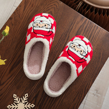 Plaid Santa Claus Warm Fleece Winter Slippers