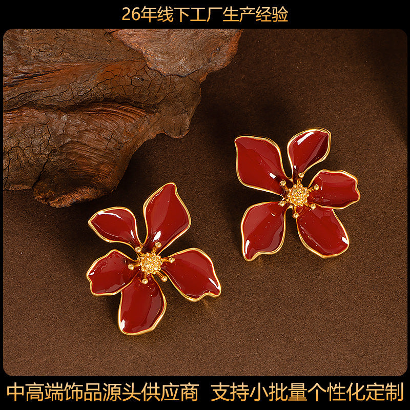 Floral Drop Earrings For Women Silver Studs Elegant Design
