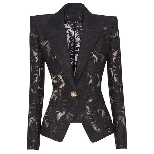 Fashionable Slim Fit Embroidered Mesh Blazer Jacket