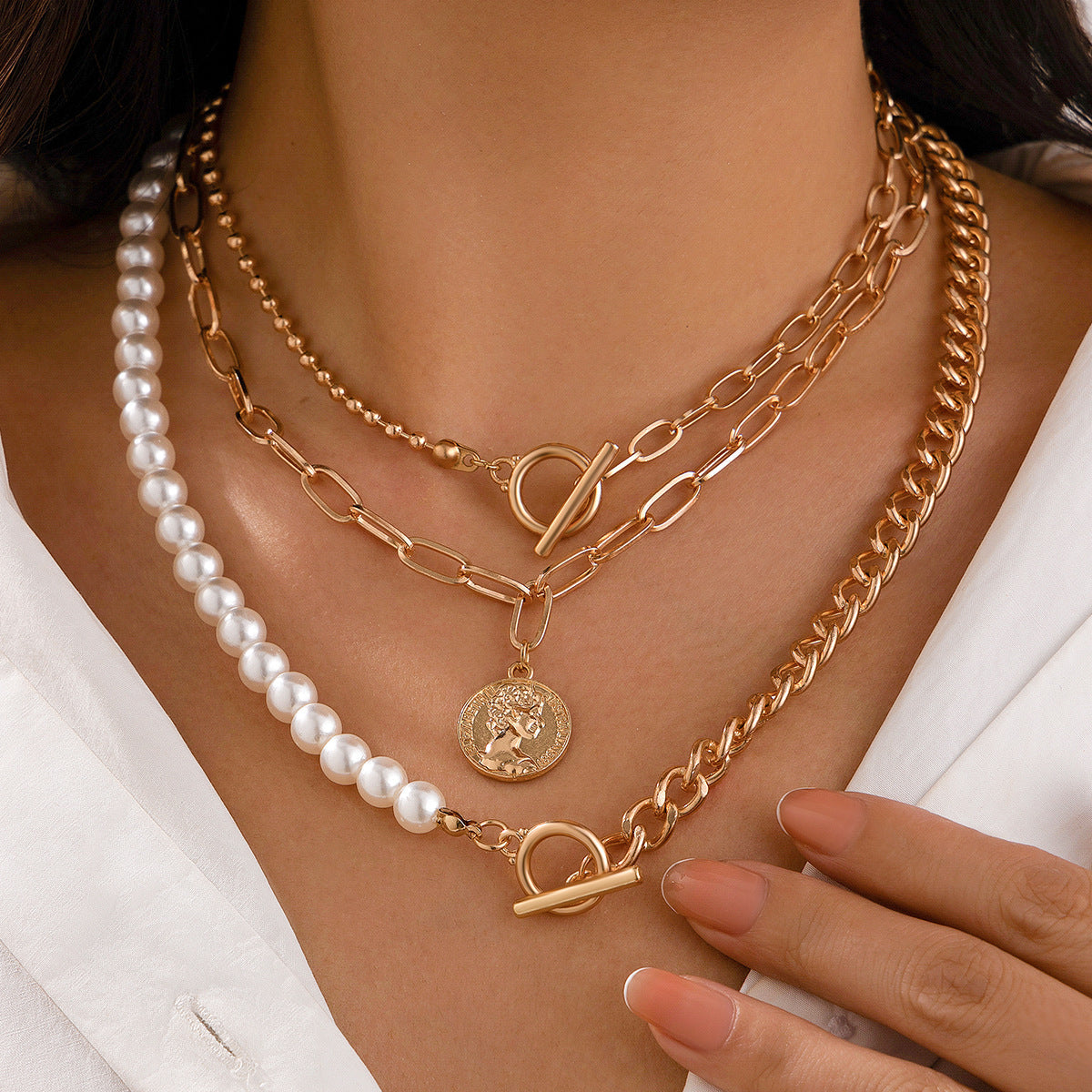 Baroque Style Irregular Pearl Necklace Creative Geometric Chain