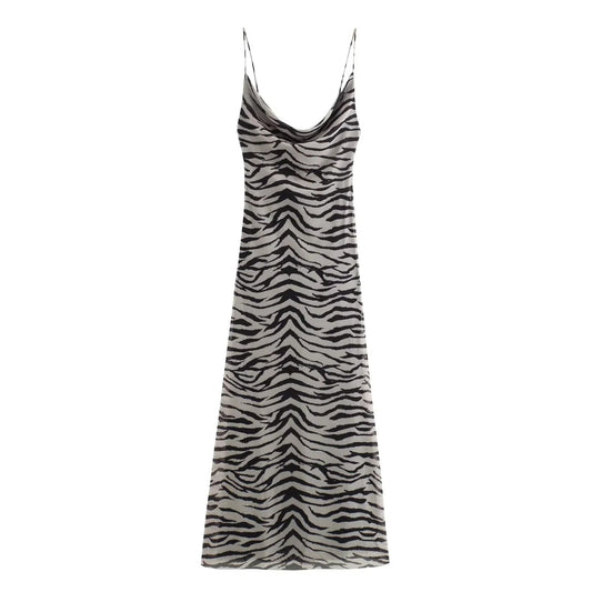 Simple Print Spaghetti Strap Maxi Dress