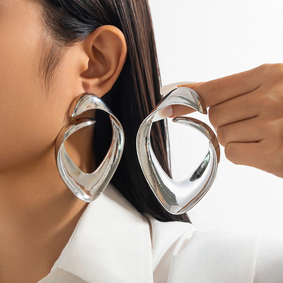 Geometric Bowknot Stud Earrings Metal Floral Design Jewelry