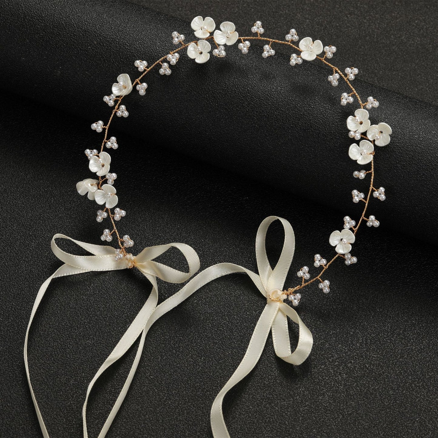 Bridal Pearl Flower Beaded Headband Hair Accessory