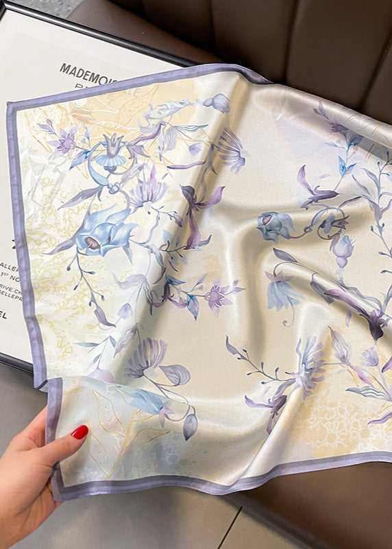 Satin Square Scarf with Lavender Bloom Print