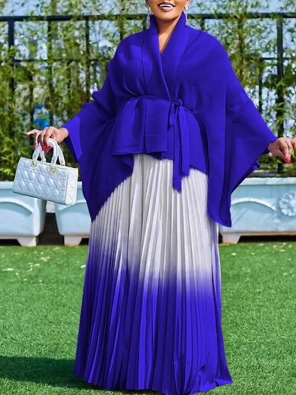 Fashionable Elegant Batwing Sleeve Top And Gradient Skirt Set
