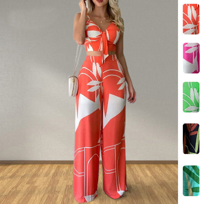 Trendy Two-Piece Set Sleeveless Floral Blouse and Trousers