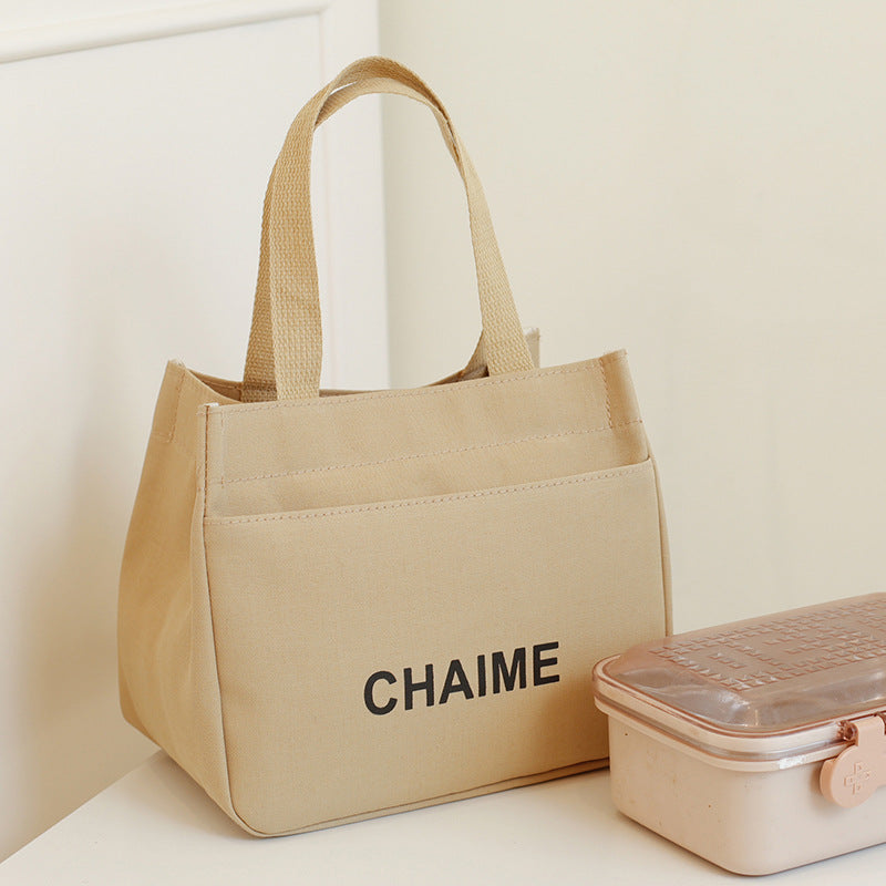 Stylish Canvas Tote Bag Double Zipper Large Capacity Work Lunch Bag