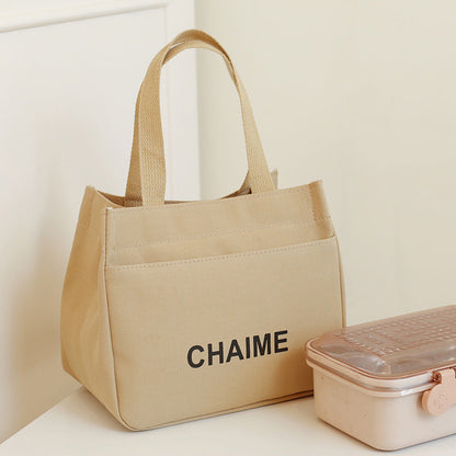 Stylish Canvas Tote Bag Double Zipper Large Capacity Work Lunch Bag