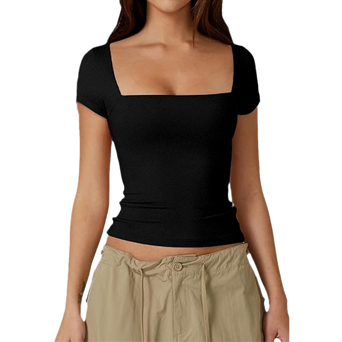 Casual Solid Color Short Sleeve T-Shirt for Women
