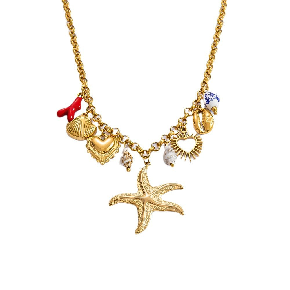 Handmade DIY Blue Starfish Pendant Necklace Fashionable Jewelry