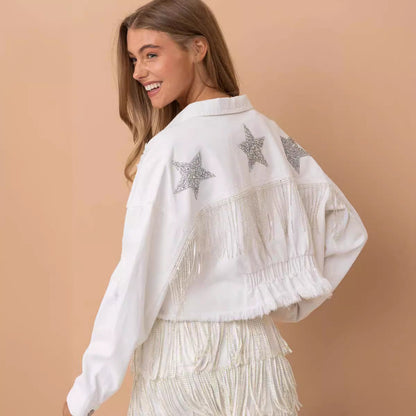 Fringe Hem Denim Jacket Casual Street Style
