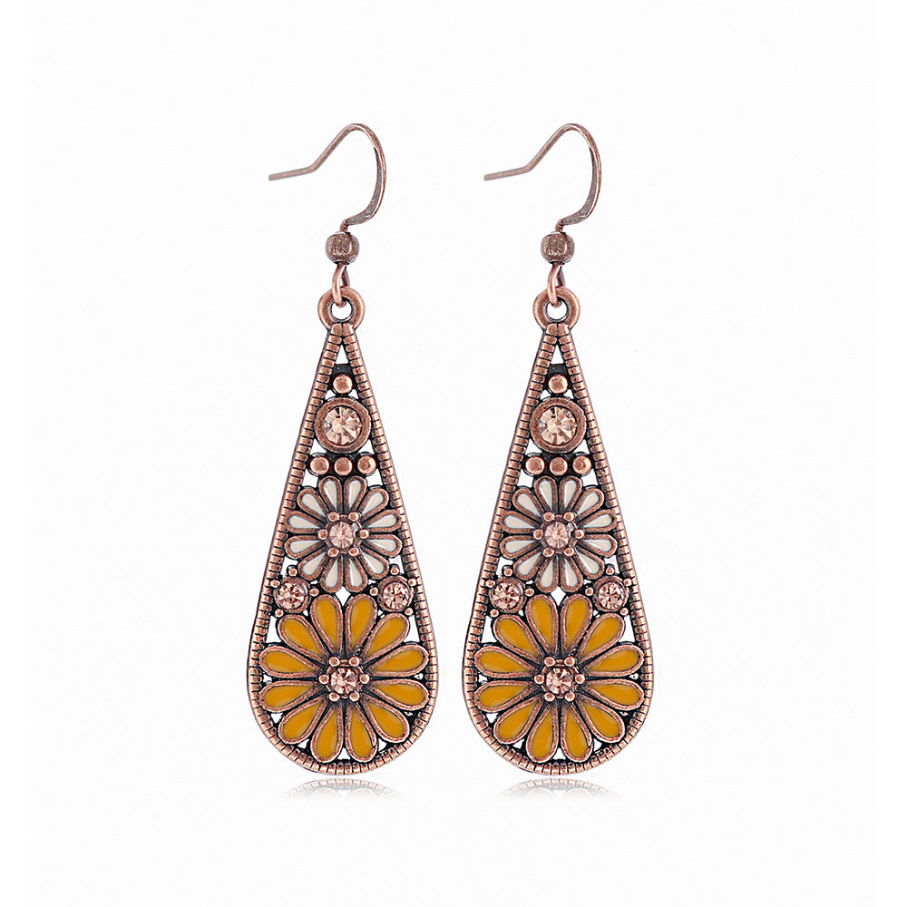 Bohemian Daisy Drop Earrings with Colorful Water Drop Design