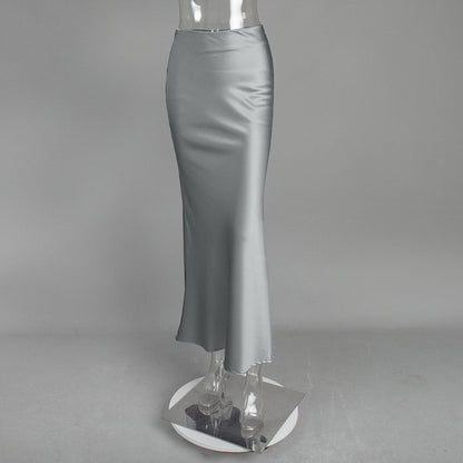 Elegant Mermaid Maxi Skirt Solid Color Satin Blend Street Style
