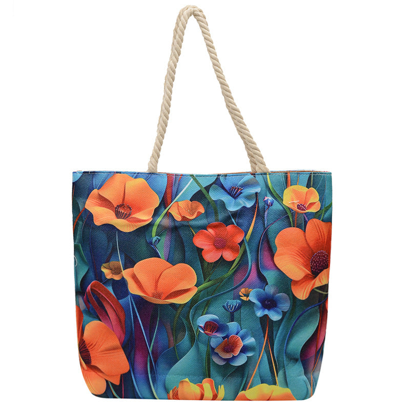 Fashionable Reversible Beach Tote Bag Canvas with Cotton Rope