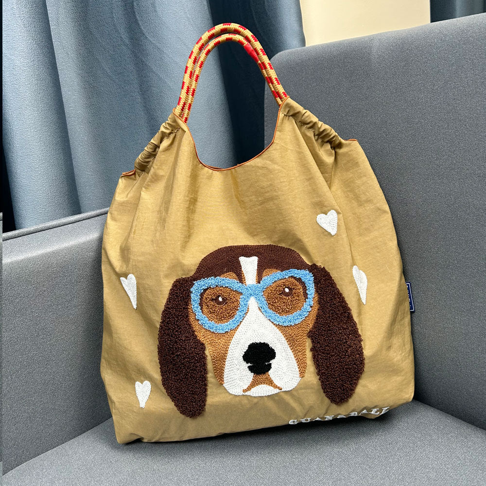 Plush Dog Embroidered Largr Capacity Shopping Bga