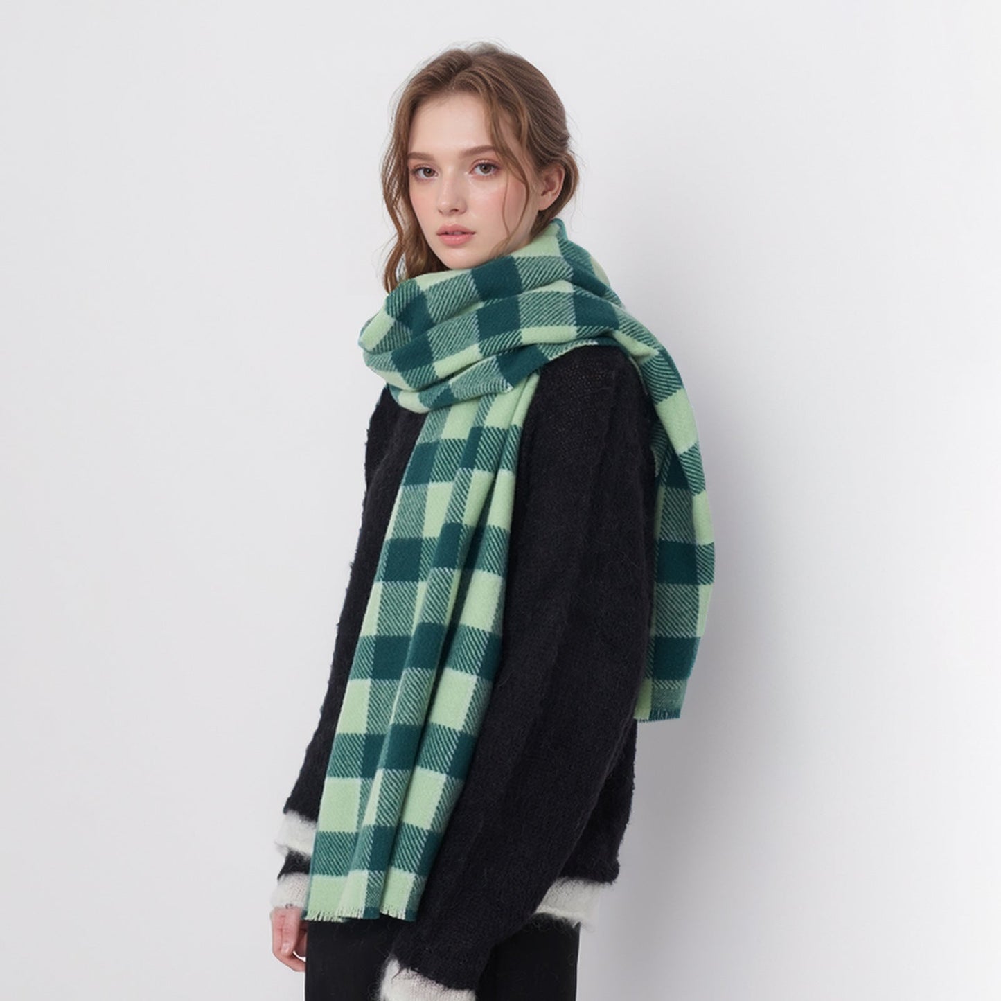 2+ Vintage Plaid Tassel Knit Scarves