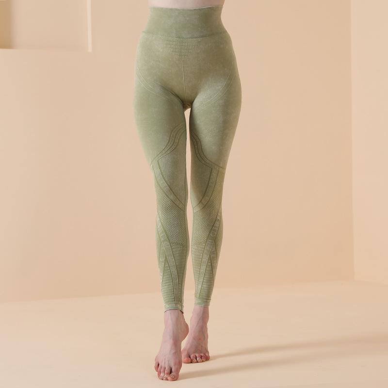 Seamless Washing Pattern Sports Tights Women'S High Waist Hip Bodybuilding Yoga Pants Fitness
