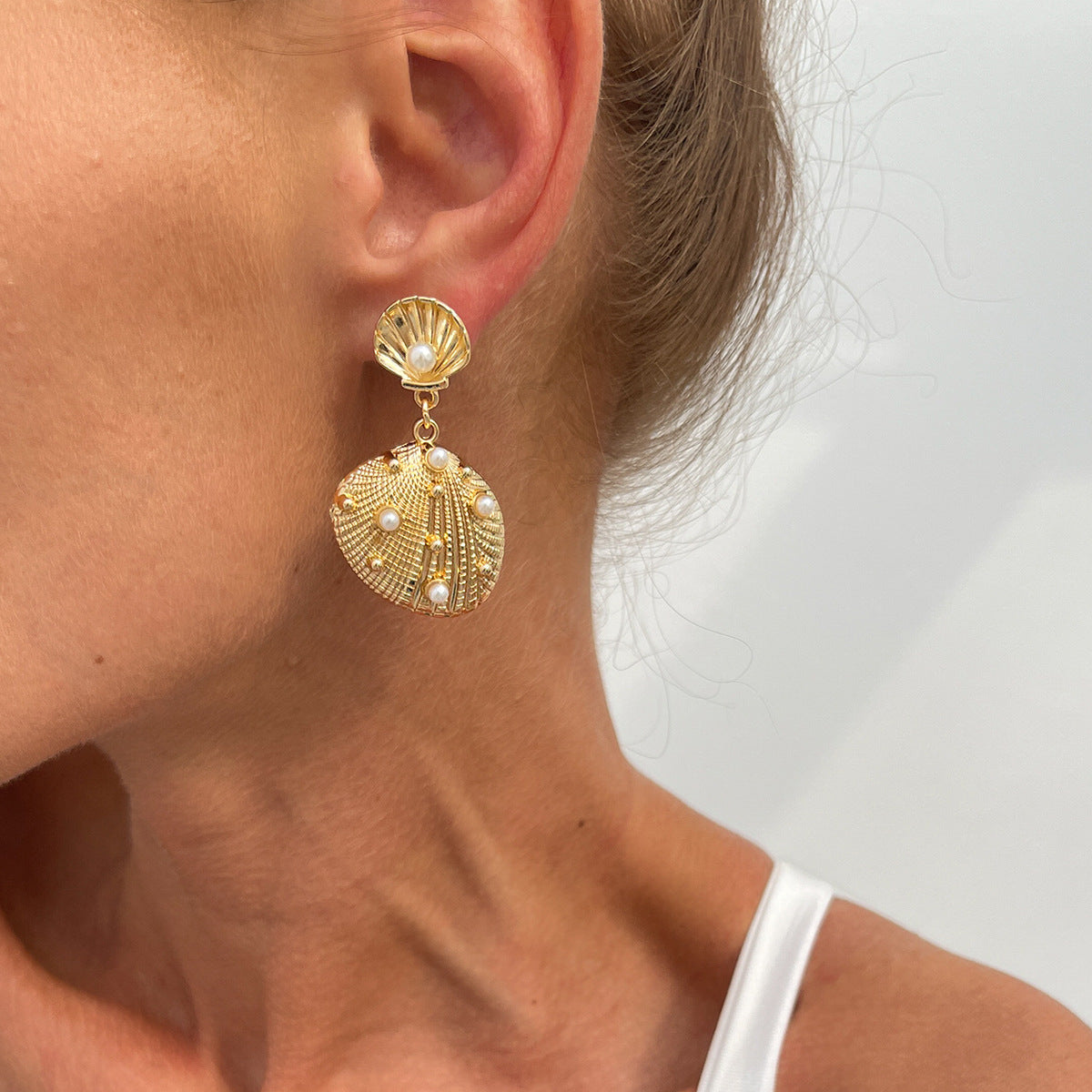 Starfish And Shell Earrings Natural Alloy Ocean Style