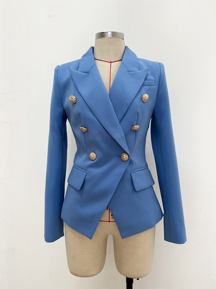 Double-Breasted Blazer With Metal Lion Head Button