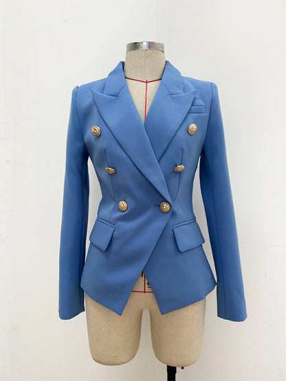 Double-Breasted Blazer With Metal Lion Head Button
