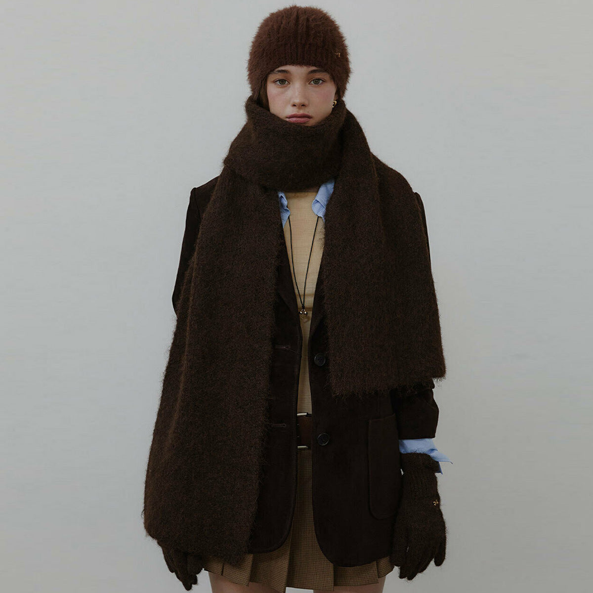 Knitted Wool Blend Solid Color Scarf for Women