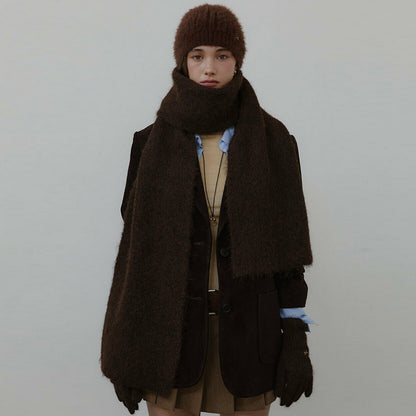 Knitted Wool Blend Solid Color Scarf for Women
