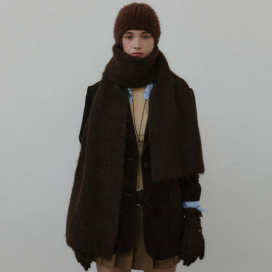 Knitted Wool Blend Solid Color Scarf for Women