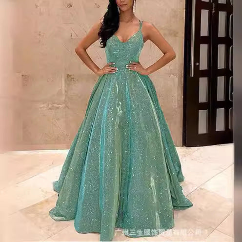 Elegant A-Line Evening Gown with Sequin Detail