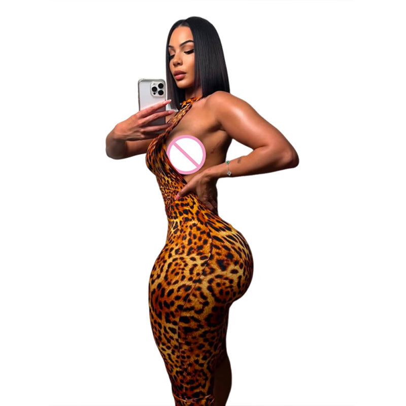 Sexy Backless Leopard Print Bodysuit For Women