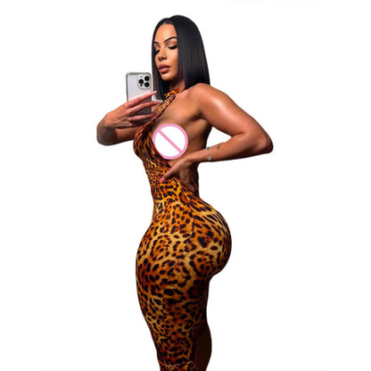 Sexy Backless Leopard Print Bodysuit For Women