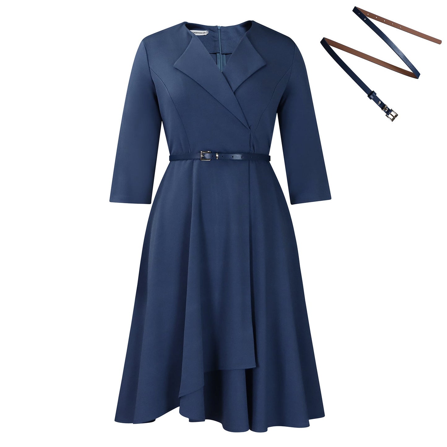 Elegant V-Neck Solid Color A-Line Dress With Belt