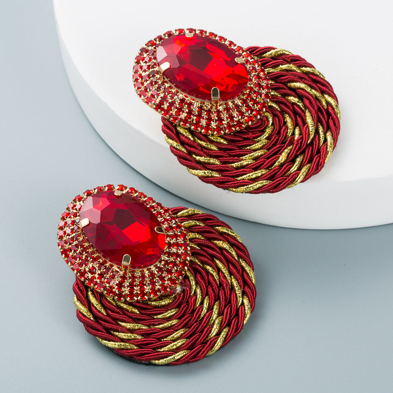 Exaggerated Oval Glass Diamond Earrings Handmade Geometric Jewelry
