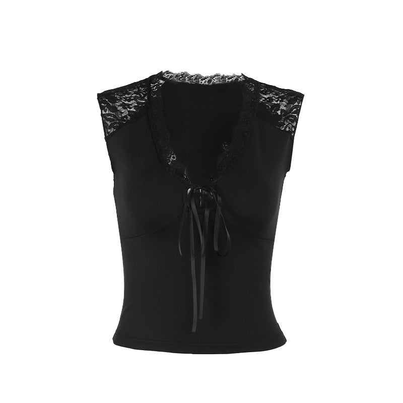 Casual Lace-Trim V-Neck Sleeveless Top