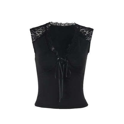 Casual Lace-Trim V-Neck Sleeveless Top