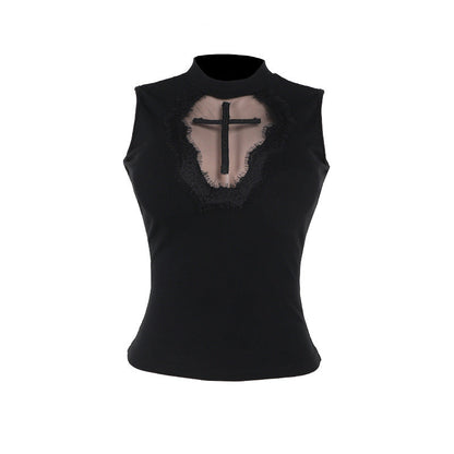 Women's Casual Cross Design Black Tank Top