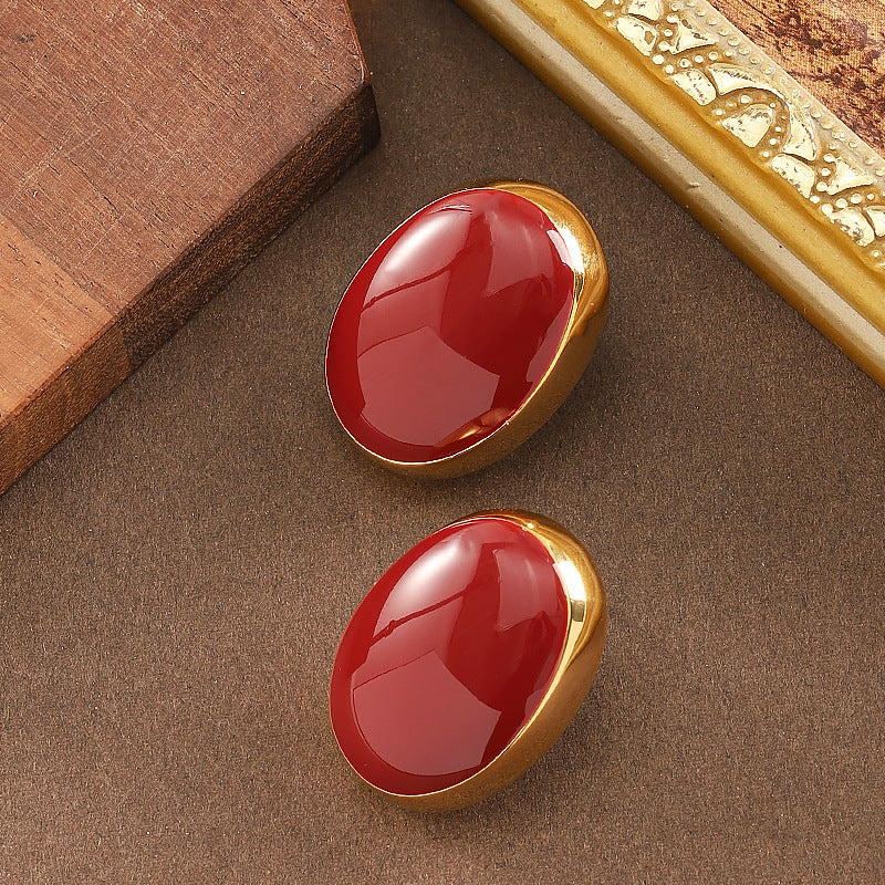 Burgundy Geometric Enamel Earrings With 925 Silver Posts