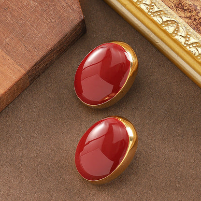 Burgundy Geometric Enamel Earrings With 925 Silver Posts