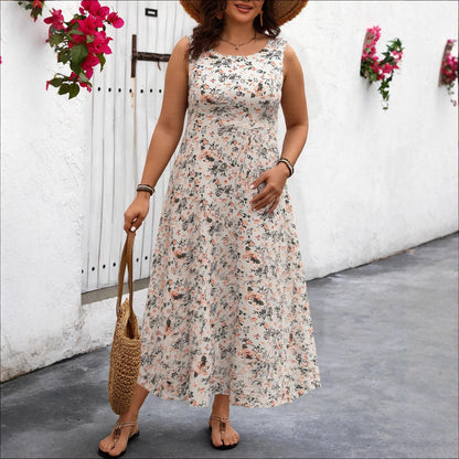 Floral Print A-Line Maxi Dress with Pockets