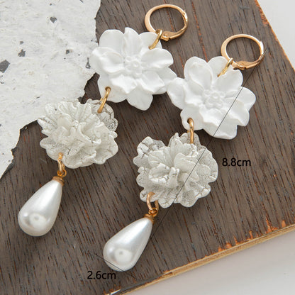 Fresh Camellia Drop Earrings With Imitation Pearls