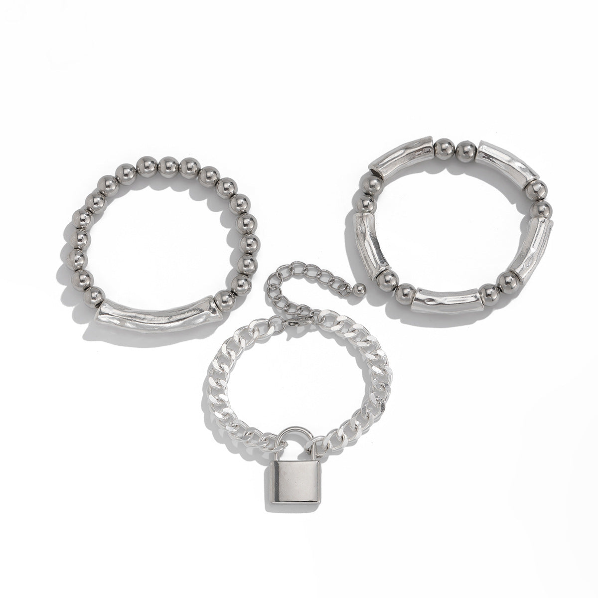 Punk Style Lock Pendant Bracelet With Unique Metal Tubes