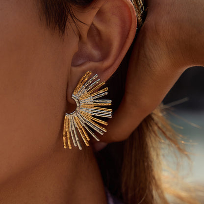 Vintage Gold Fan Shaped Stud Earrings