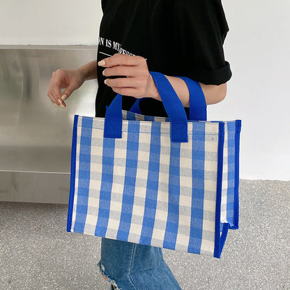 Large Capacity Striped Tote Bag Casual Versatile Canvas Shopping Bag