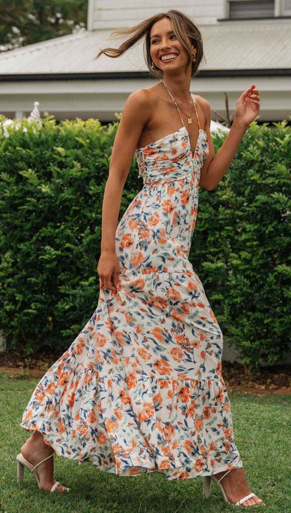 Chiffon V-Neckline Sleeveless Panels For A Maxi Dress