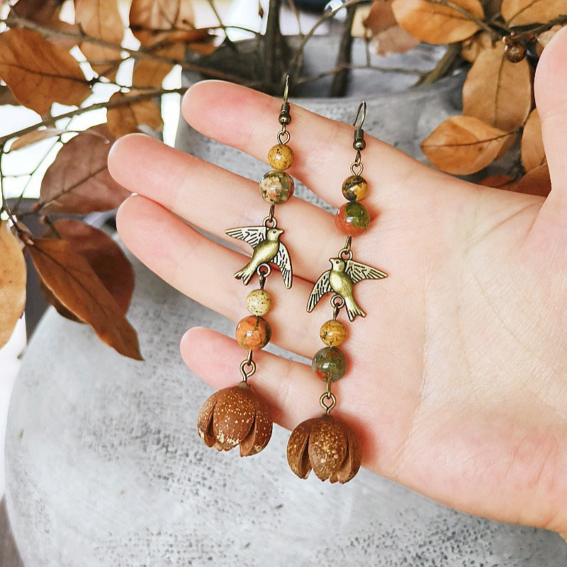 Handmade Vintage-Inspired Earrings with Natural Stone