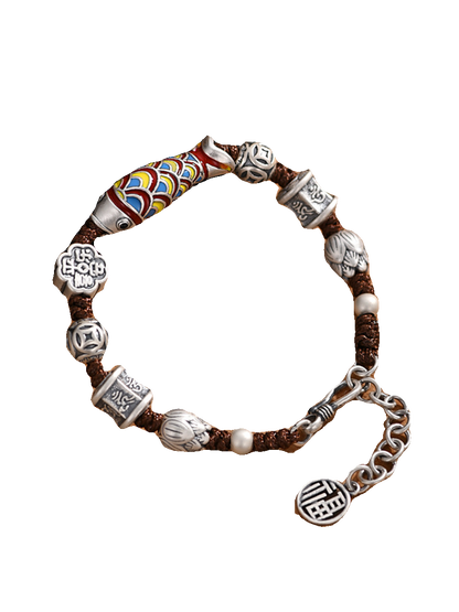 New Fashion Enamel Koi Bracelet Men'S And Women'S Retro Ethnic Style Woven Shore Hand Rope