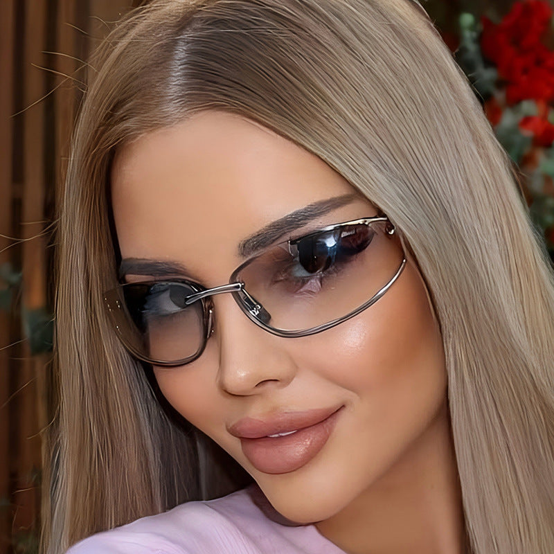 Y2K Fashion Rimless Sunglasses Stylish Metallic Shades