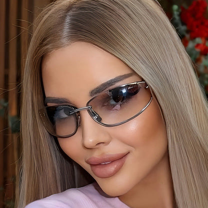 Y2K Fashion Rimless Sunglasses Stylish Metallic Shades